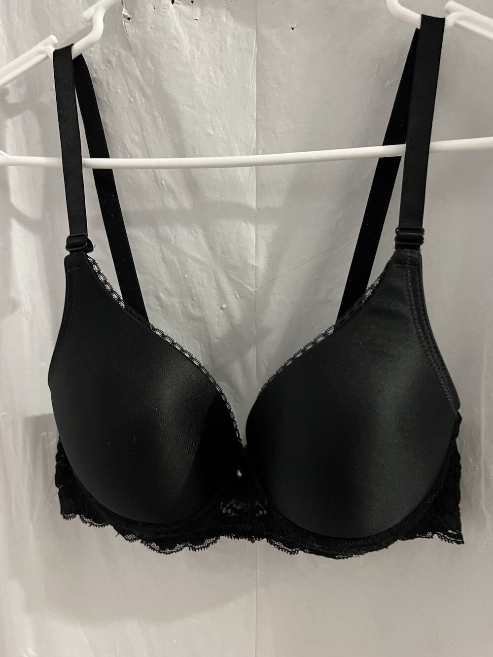 Wacoal Black Demi Padded Lace Trim Underwire Push Up Bra Sz 34a Petite